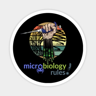 Microbiology Rules - pipette with fist and retro vintage distressed style petri culture plate Magnet